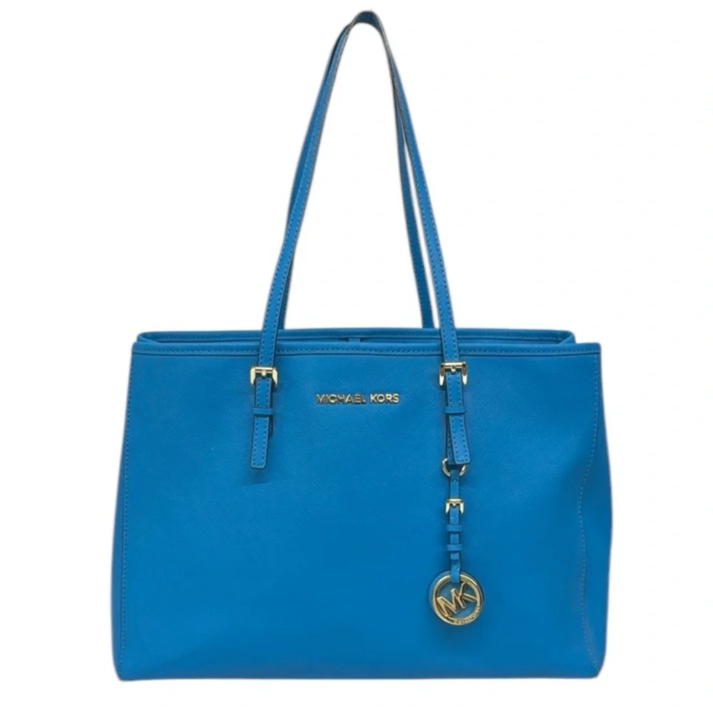 Michael Kors Blue Gold Saffiano Womens Shoulder HandBag Tote Purse 15